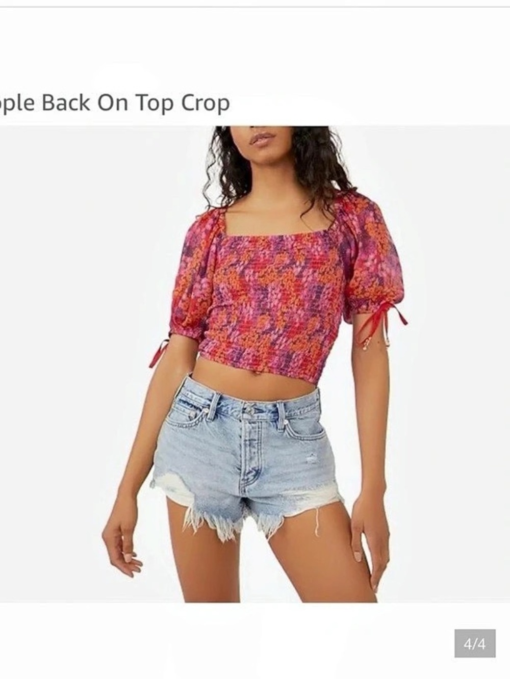 Free People Back On Top Crop Floral Puff Sleeve Top Pink & Purple XS